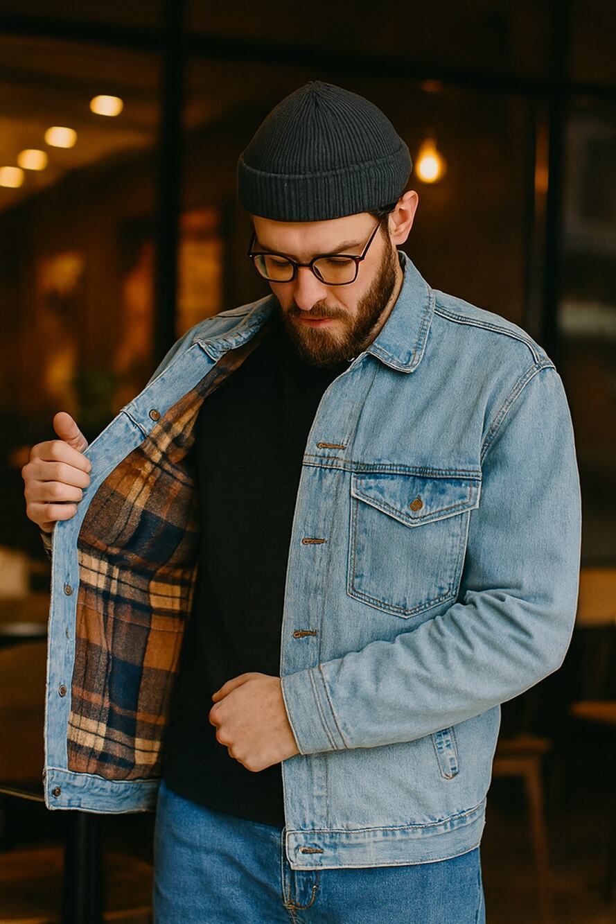 World Island Outdoors Men's Large Light Blue Flannel Lined Denim Shacket Jacket